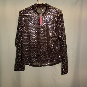 Black Sequin Long Sleeve Party Top – Sparkly Blouse for Women